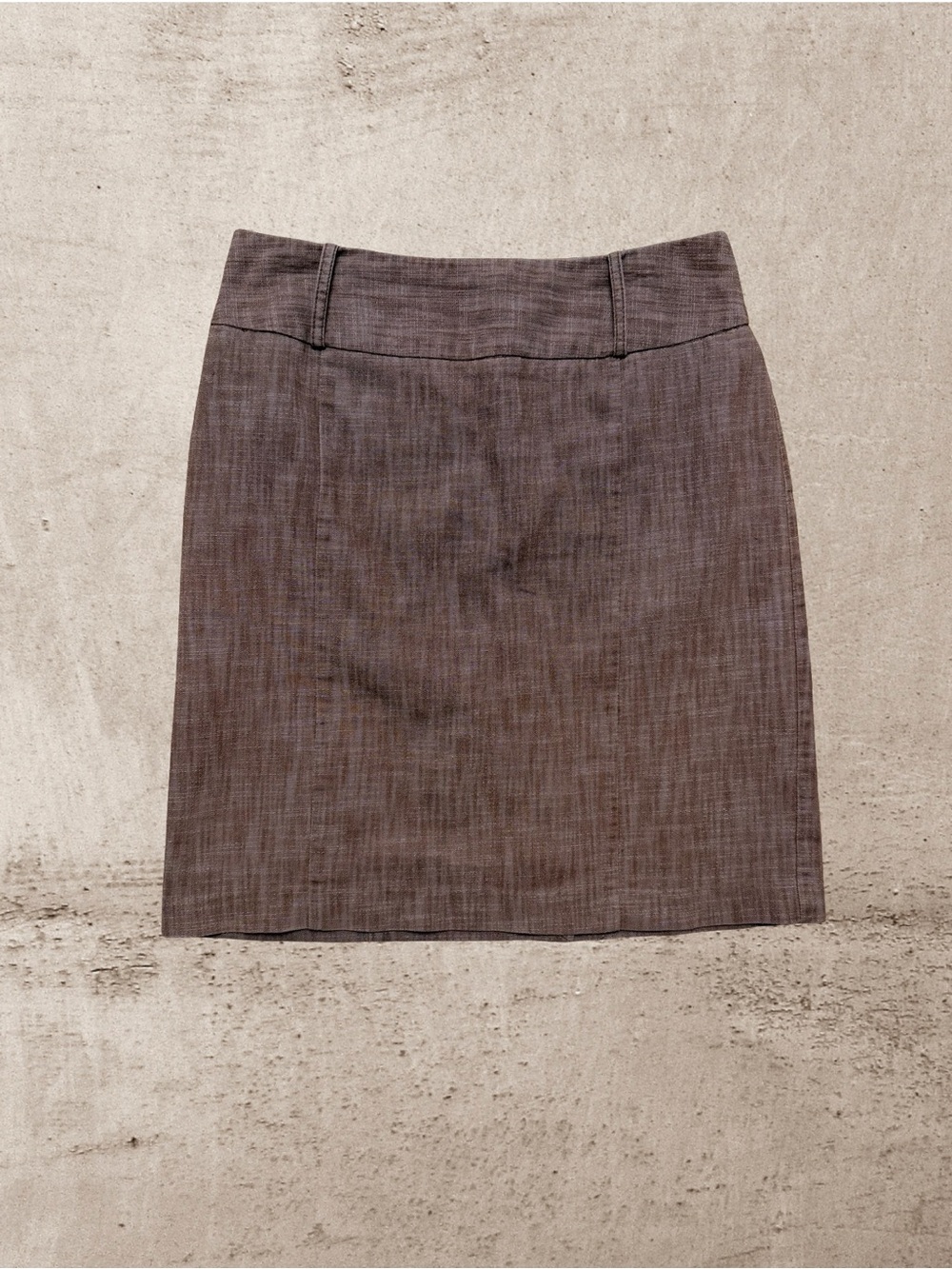 Larry Levine Stretch Above Knee Skirt Heathered Brown Button Vent Size 10 - Picture 2 of 5